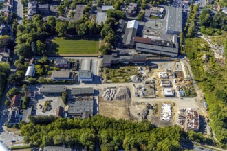 Aerial view, Merkur Living - Merkurhöfe, Merkur site, brick building, new development area with