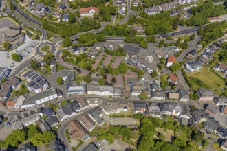 Aerial view, town hall, Otto-Fuchs-Platz, town centre, Meinerzhagen, Märkischer Kreis, Sauerland,