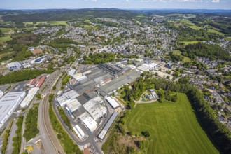 Aerial view, OTTO FUCHS metal processing company, Meinerzhagen railway station, Meinerzhagen,