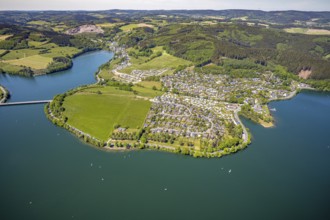 Aerial view, camping site Seeblick, holiday village Listersee, camping site Eckmann, Meinerzhagen,