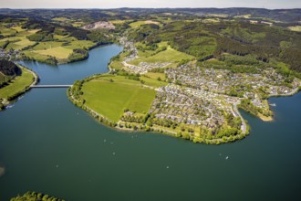 Aerial view, camping site Seeblick, holiday village Listersee, camping site Eckmann, Meinerzhagen,