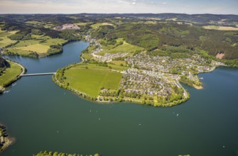 Aerial view, camping site Seeblick, holiday village Listersee, camping site Eckmann, Meinerzhagen,