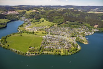 Aerial view, camping site Seeblick, holiday village Listersee, camping site Eckmann, Meinerzhagen,
