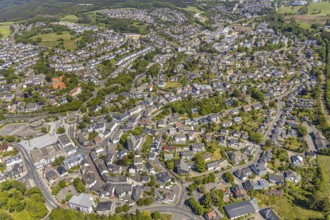 Aerial view, town view, town hall, construction site renovation Jesus-Christus-Kirche,