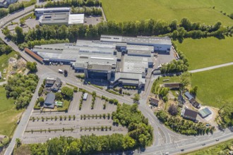 Aerial view, motorway A45, gwk Gesellschaft Wärme Kältetechnik mbH, Meinerzhagen, Märkischer Kreis,