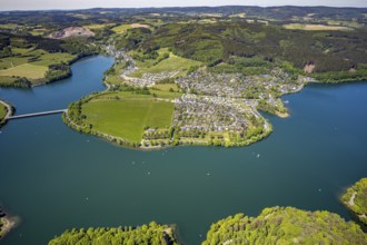 Aerial view, camping site Seeblick, holiday village Listersee, camping site Eckmann, Meinerzhagen,