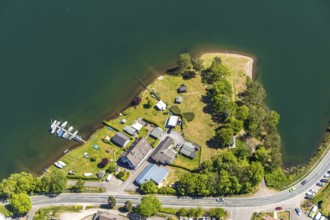 Aerial view, campsite Seeblick, Meinerzhagen, Märkischer Kreis, Sauerland, North Rhine-Westphalia,