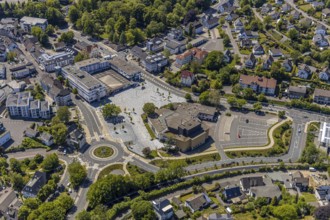 Aerial view, town hall, Otto-Fuchs-Platz, Meinerzhagen, Märkischer Kreis, Sauerland, North