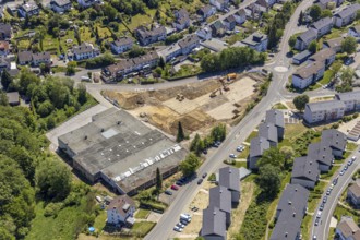 Aerial photo, construction site at Sportpalast GmbH, Siepener Weg, Meinerzhagen, Märkischer Kreis,