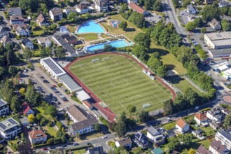 Aerial view, Baumhofstadion, outdoor swimming pool Sprockhövel, Niedersprockhövel, Sprockhövel,