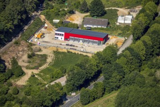 Aerial view, construction site new fire station, Hiddinghauser Straße, Niedersprockhövel,