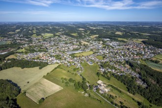 Aerial view, local view Niedersprockhövel, new building residential area Steinegge, Riepelsiepen,