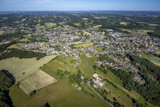 Aerial view, local view Niedersprockhövel, new building residential area Steinegge, Riepelsiepen,