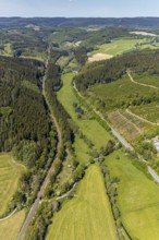 Aerial view, forest area Listertal, Meinerzhagen, Märkischer Kreis, Sauerland, North
