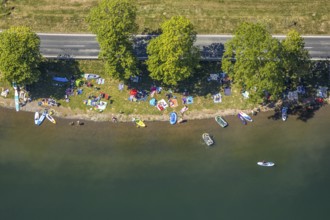 Aerial view, bathing area at the holiday village Listersee, Meinerzhagen, Märkischer Kreis,