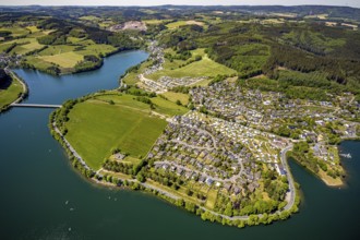 Aerial view, camping site Seeblick, holiday village Listersee, camping site Eckmann, Meinerzhagen,