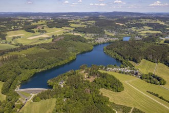 Aerial view, Lingesetalsperre, Meinerzhagen, Märkischer Kreis, Sauerland, North Rhine-Westphalia,