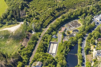 Aerial view, sewage treatment plant Meinerzhagen, Volmestraße, Meinerzhagen, Märkischer Kreis,