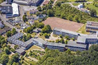Aerial photo, Evangelisches Gymnasium, sports field, Meinerzhagen, Märkischer Kreis, Sauerland,