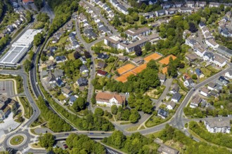Aerial view, Wilhelm-Langemann-Haus nursing home, tennis facility Tennis-Club Grün-Weiß, music