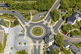 Aerial view, roundabout at the town hall, Meinerzhagen, Märkischer Kreis, Sauerland, North