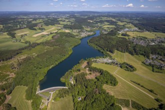 Aerial view, Lingesetalsperre, Meinerzhagen, Märkischer Kreis, Sauerland, North Rhine-Westphalia,