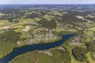 Aerial view, Lingesetalsperre, Meinerzhagen, Märkischer Kreis, Sauerland, North Rhine-Westphalia,