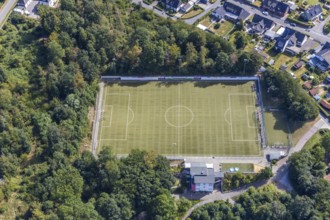 Aerial view, sports field, Huckenohl stadium, Menden, Sauerland, Märkischer Kreis, North