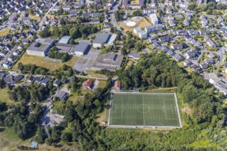 Aerial view, former school centre Bieberberg, sports hall Am Habicht, old secondary school