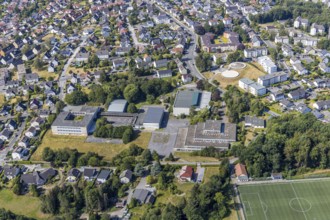 Aerial view, former school centre Bieberberg, sports hall Am Habicht, old secondary school