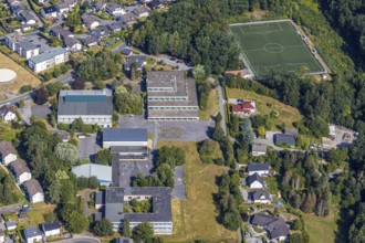 Aerial view, former school centre Bieberberg, sports hall Am Habicht, old secondary school