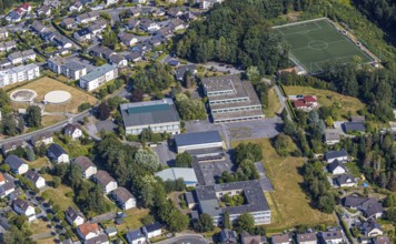 Aerial view, former school centre Bieberberg, sports hall Am Habicht, old secondary school
