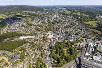 Aerial view, townscape, Volkspark, Meinerzhagen town hall, Wilhelm-Langemann-Haus nursing home,