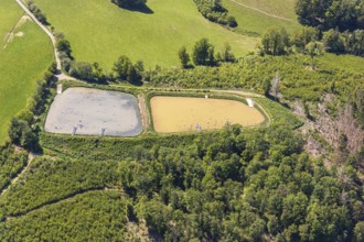 Aerial view, ponds at Volmestraße, sewage treatment plant, Meinerzhagen, Märkischer Kreis,