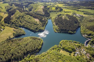 Aerial view, Fürwiggetalsperre, Meinerzhagen, Märkischer Kreis, Sauerland, North Rhine-Westphalia,