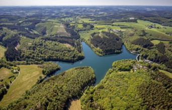 Aerial view, Fürwiggetalsperre, Meinerzhagen, Märkischer Kreis, Sauerland, North Rhine-Westphalia,