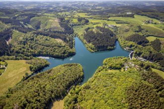 Aerial view, Fürwiggetalsperre, Meinerzhagen, Märkischer Kreis, Sauerland, North Rhine-Westphalia,