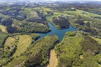 Aerial view, Fürwiggetalsperre, Meinerzhagen, Märkischer Kreis, Sauerland, North Rhine-Westphalia,