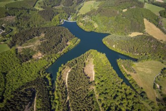 Aerial view, Fürwiggetalsperre, Meinerzhagen, Märkischer Kreis, Sauerland, North Rhine-Westphalia,