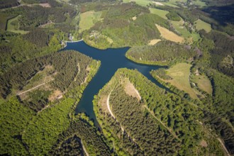 Aerial view, Fürwiggetalsperre, Meinerzhagen, Märkischer Kreis, Sauerland, North Rhine-Westphalia,
