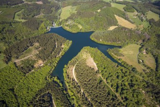 Aerial view, Fürwiggetalsperre, Meinerzhagen, Märkischer Kreis, Sauerland, North Rhine-Westphalia,