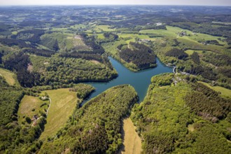 Aerial view, Fürwiggetalsperre, Meinerzhagen, Märkischer Kreis, Sauerland, North Rhine-Westphalia,