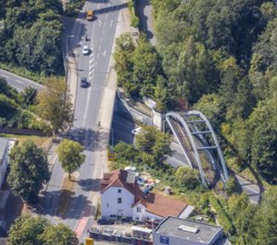 Aerial view, Menden, Sauerland, Märkischer Kreis, North Rhine-Westphalia, Germany, railway line,