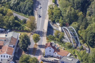 Aerial view, disused railway line with bridge, Iserlohner Landstraße, Westtangente, Menden,