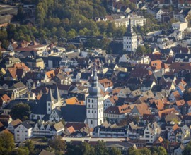 Aerial view, Old Town, evang. Große Marienkirche, Rathausstraße, Jakobikirche, Lange Straße,