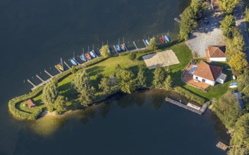 Aerial view, Alberssee, boat landing stage, Lippstädter Segler e.V., Rebbeke, Lippstadt, Kreis