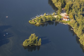Aerial view, Alberssee, boat landing stage, Lippstädter Segler e.V., Rebbeke, Lippstadt, Kreis