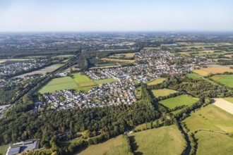 Aerial view, view of Lipperode with Lipperode Castle in the forest, River Lippe, Lippstadt, Soest