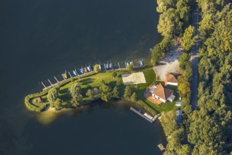 Aerial view, Alberssee, boat landing stage, Lippstädter Segler e.V., Rebbeke, Lippstadt, Soest