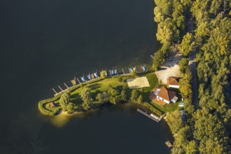 Aerial view, Alberssee, boat landing stage, Lippstädter Segler e.V., Rebbeke, Lippstadt, Soest